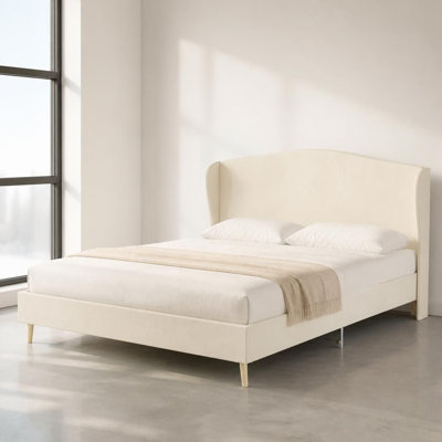 Structure de lit moderne tapissier grand avec tête de lit ergonomique rembourrée, fabrication robuste et silencieuse, revêtement en velours doux de qualité supérieure, support solide et stable