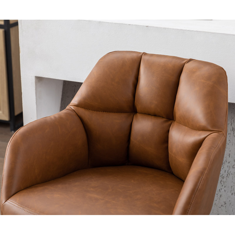 Gareth Swivel Upholstered Adjustable Height Counter Stool with Iron Frame, PU-Brown
