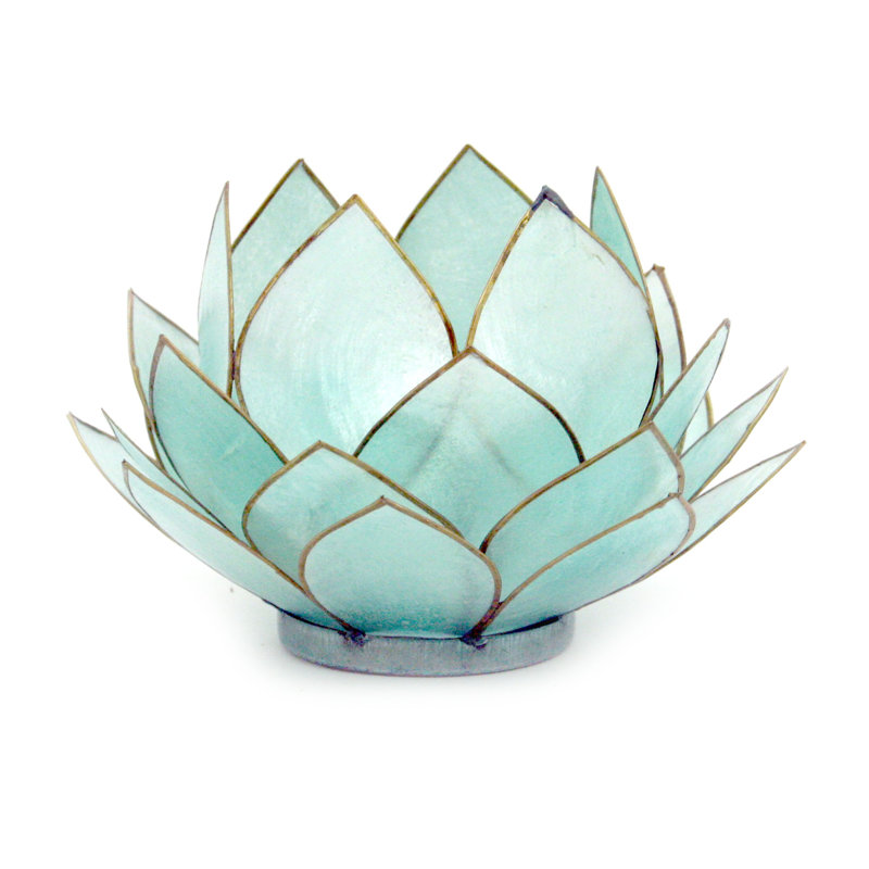 Porte-bougie bougie fleur de lotus Capiz, Bleu