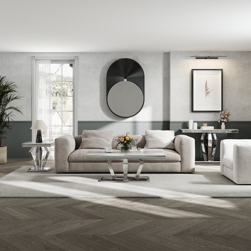 Silver Sde, ensemble de 3 tables d'appoint carrées de luxe avec 4 bases géométriques en miroir