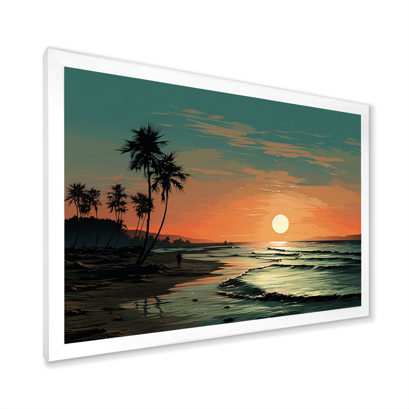 Sarcelle, escapade tropicale, coucher de soleil et tranquillité, H 30 po x l 40 po x P 1,5 po, Cadre photo blanc