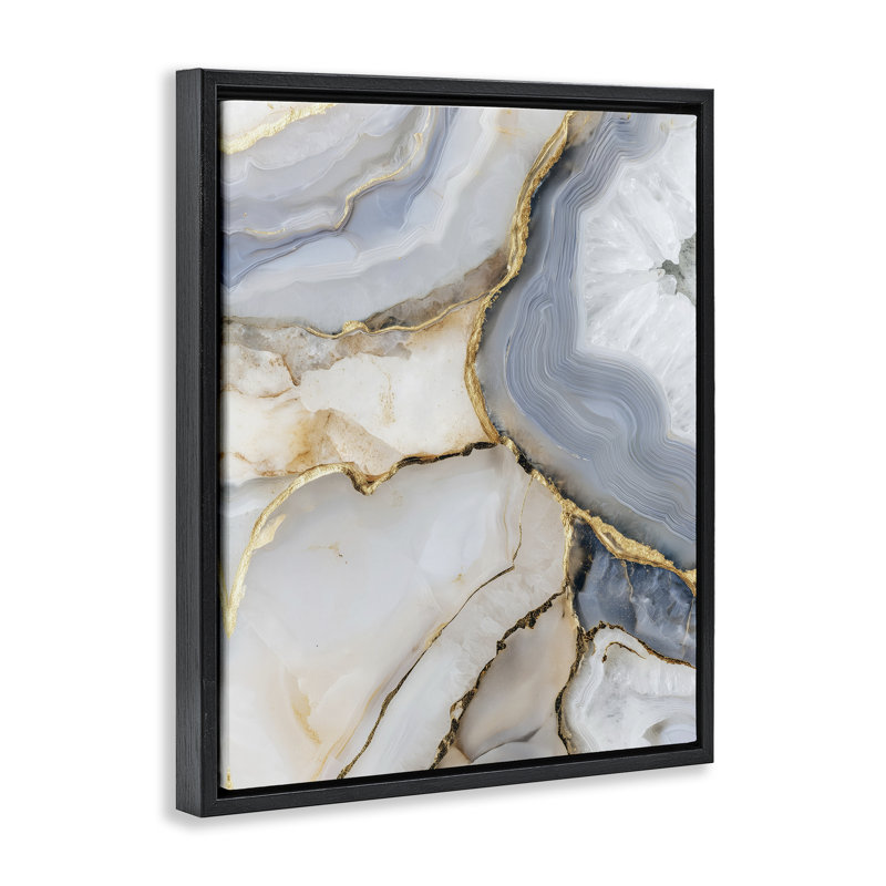 Cadre flottant blanc et gris Geode, design par Svetlana Aleynikova, Cadre flottant noir de jais, H 31 po x l 25 po