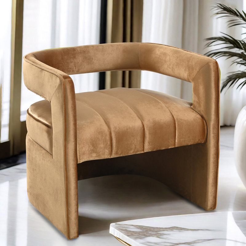 Chaise d'appoint moderne en velours avec détails côtelés, chaise d'appoint incurvée de luxe entièrement rembourrée, brun