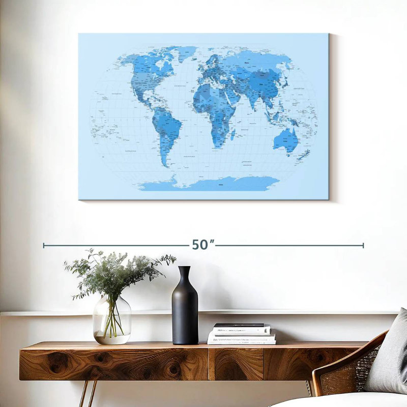 Aliaz World Map Blues, 26" H x 39" W