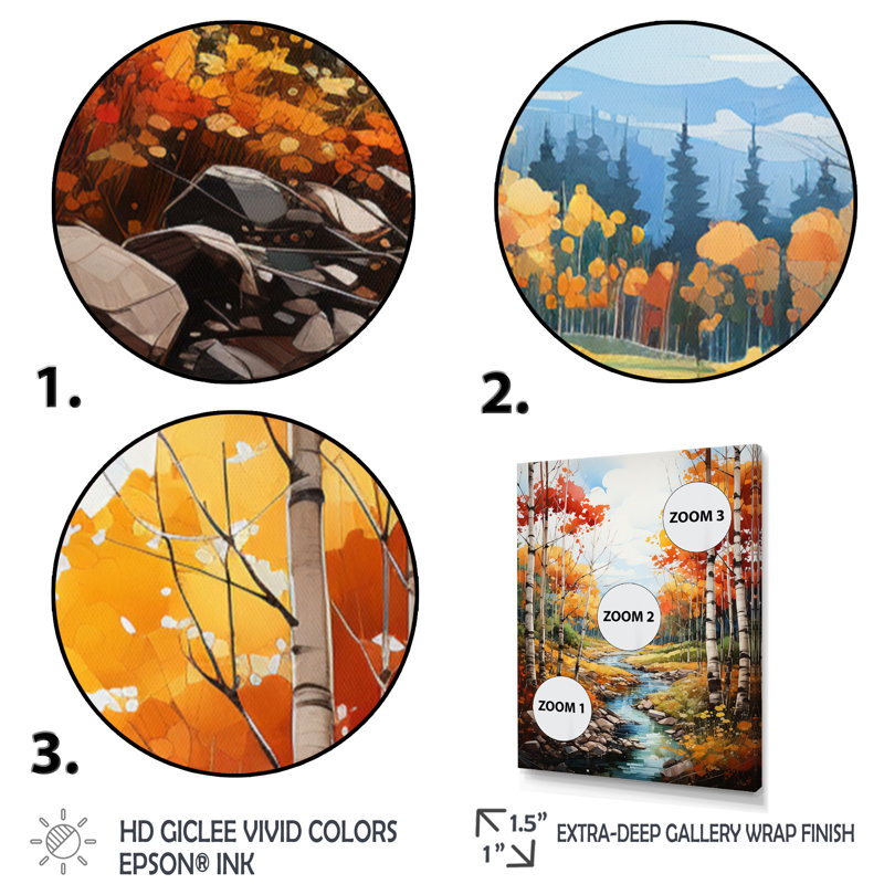 Catarzi Birch Woods Autumn Harmony I, reproduction d'art sur toile, Encadrement doré, H 44 po x l 34 po x P 1,5 po