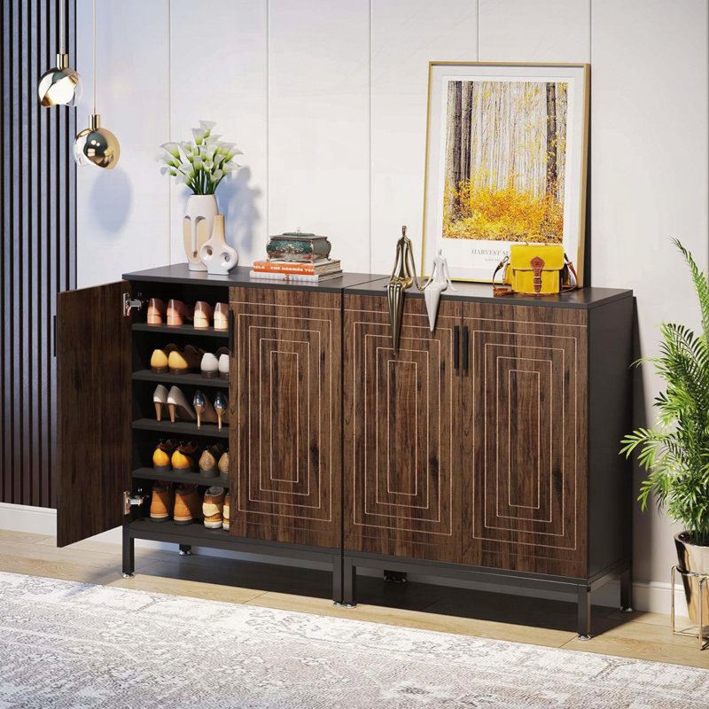 Brown & Black 5-Tier Geometric Shoe Cabinet