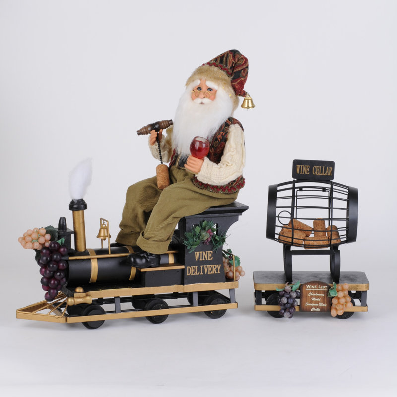 2 Piece Wine Delivery Train Santa Set