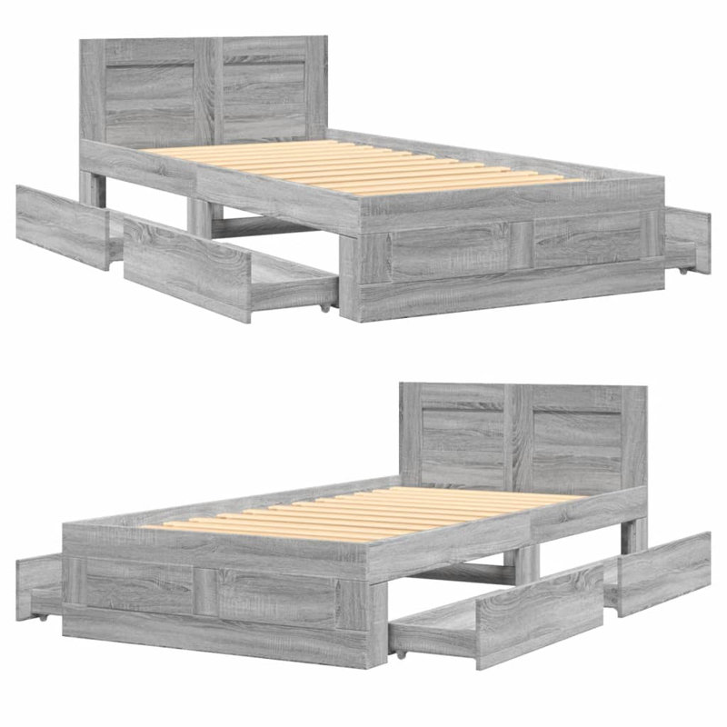 Storage Bed, European Single (90 x 200 cm), Concrete Grey