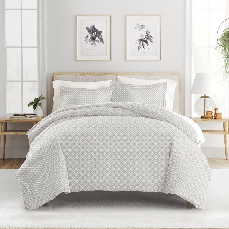 Ensemble de housse de couette traditionnel en microfibre Becky Cameron™, Gris / blanc, King Duvet + 2 Pillow Taie décoratives
