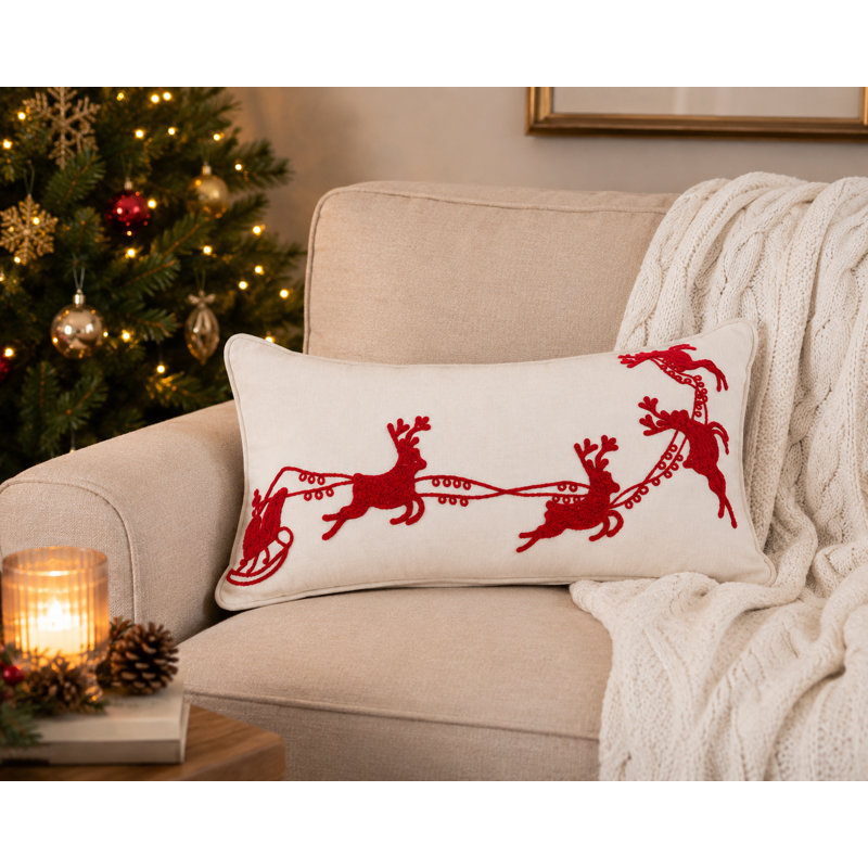 Santa Embroidered Feather Reversible Throw Pillow