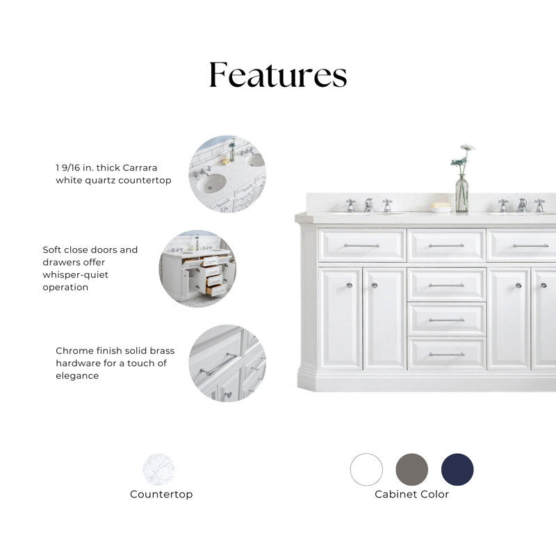 Palace 60'' W Double Vanity, Stainless Steel, Pure White