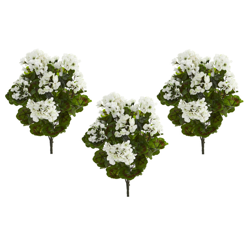 Geranium artificiel, résistant aux rayons UV (intérieur / extérieur), Blanc