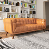 Canapé à accoudoirs carrés en cuir véritable 82,5 po Trumbauer