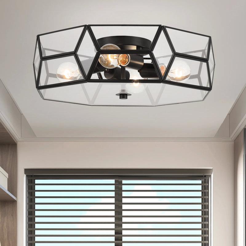 Anely 4 - Light 46cm Unique/Statement Geometric Flush Mount Light, Black