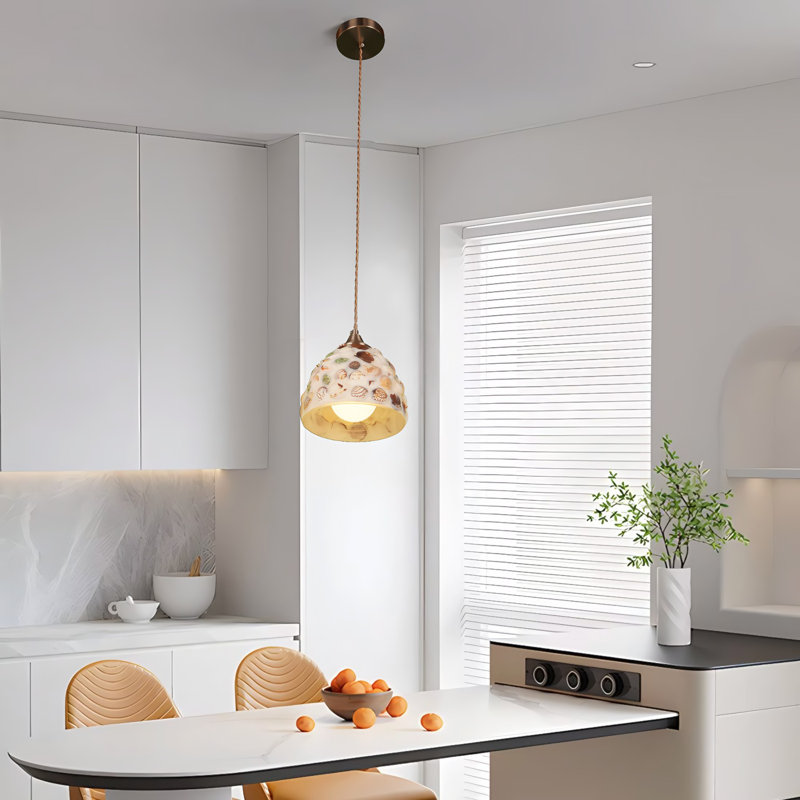 Glass Shell Height-Adjustable Pendant Light (E26 3-Color Bulb Included)