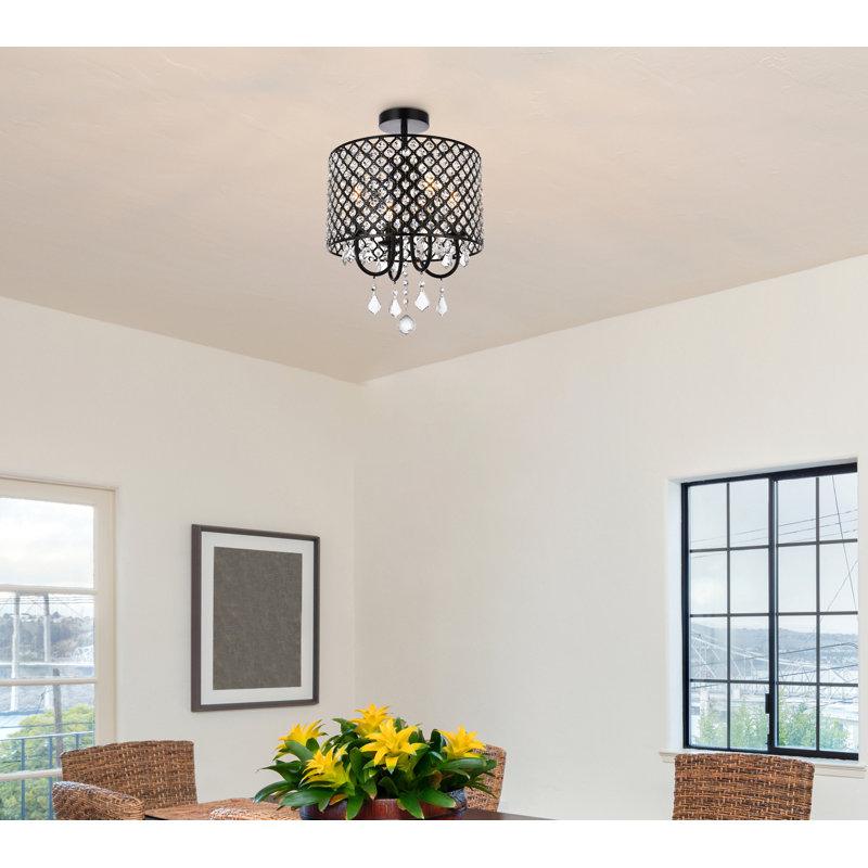 Dusin Semi Flush Mount, Black, Black/Clear, 19" H x 14" W x 14" D
