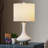 23.5" White Ceramic Table Lamp with USB & Type-C Ports and Pre-Assembled Linen Shade-873968585