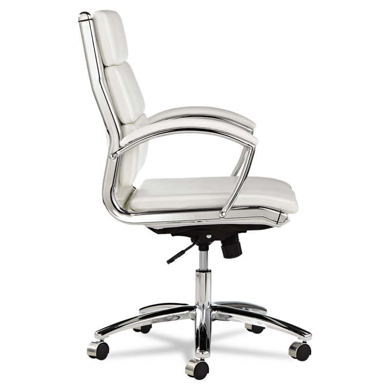 White Faux Leather Mid-Back Swivel Office Chair with Chrome Base