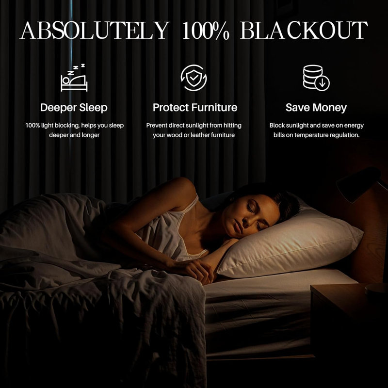 YZ Home Linen Pinch Pleated 100% Blackout Curtains for Bedroom and Living Room Darkening Thermal Window Curtain Drapes with 16pc Hooks(2 pages)