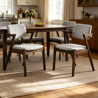 Set of 2 Mid Century Dining Arm Chairs with Solid Wood Frame and Open Back Design