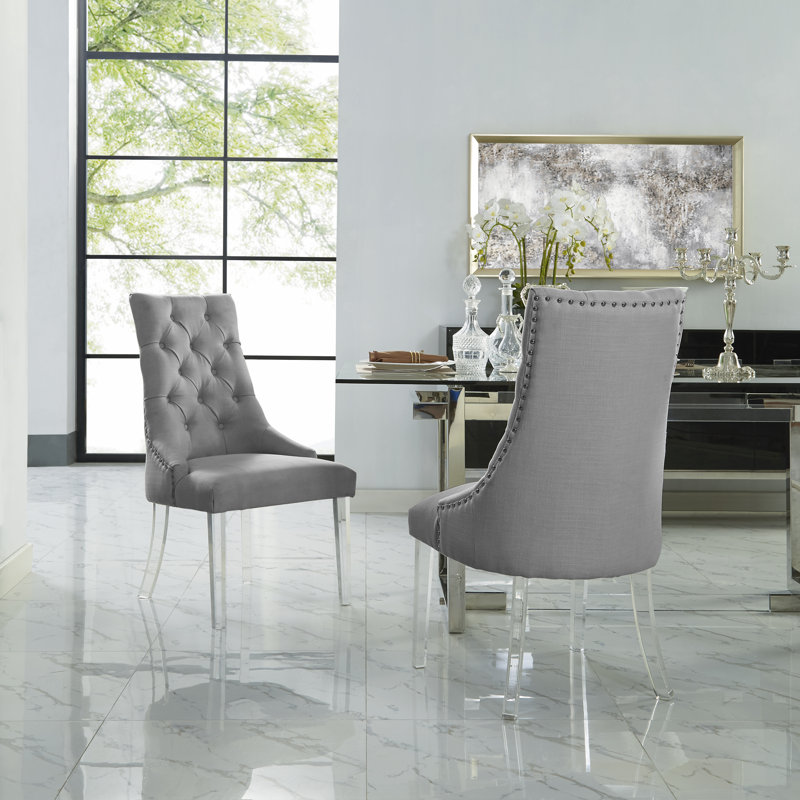 Baek Jane Acrylic Leg Dining Chair, Linen Light Gray