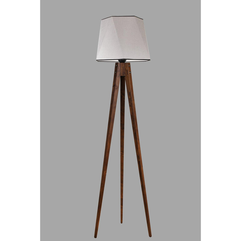 Luro Elegant Wooden Floor Lamp, Grey, 64.9 in Tall | Fabric Cap (13.8 in D) & Sturdy Base (19.7 in D) | On/Off Switch on Cable, E27 Socket, Max 60 W | Modern Design for Living Room, Bedroom & Office Decor