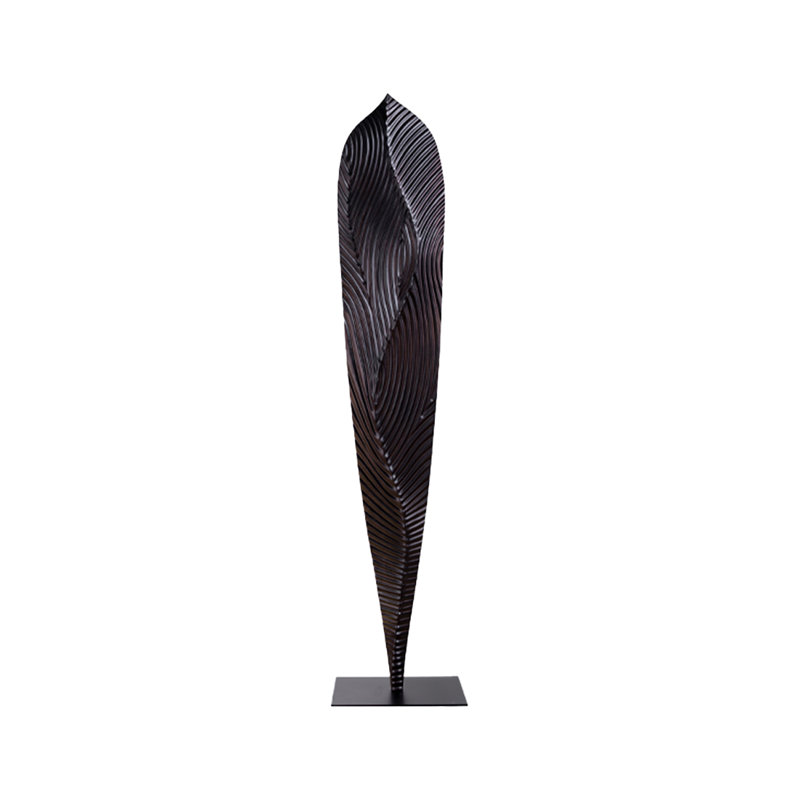 Objet décoratif noir en bois massif + fer, 74.8