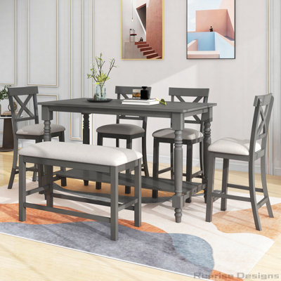 Ensemble de 6 tables de salle à manger à hauteur de comptoir avec 4 chaises et un banc pour la salle à manger