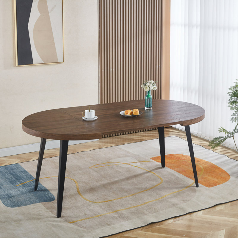 Table basse, table de salle à manger avec quatre pieds en métal, Noir, Noyer