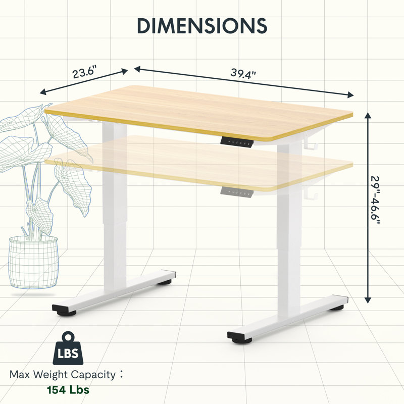 Bureau de travail debout à hauteur ajustable ergonomique avec crochets, H 46,5 po x l 39,4 po x P 23,6 po, Érable / Blanc