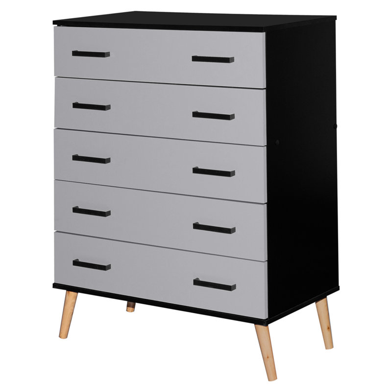 Commode 5 tiroirs Classic, Noir / gris clair