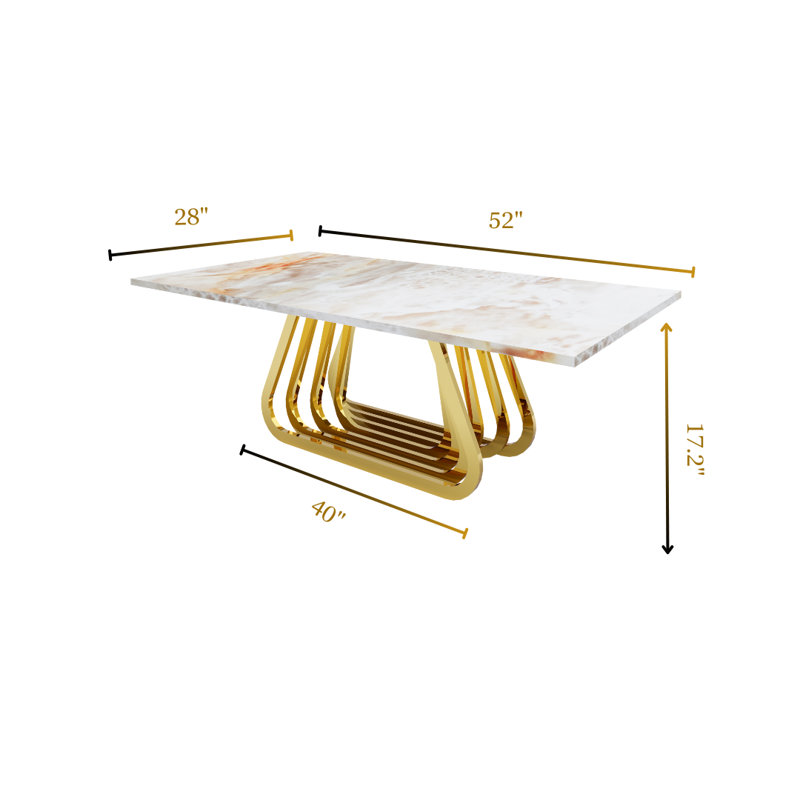Table basse Ursulina avec base en métal de forme rectangulaire, Doré