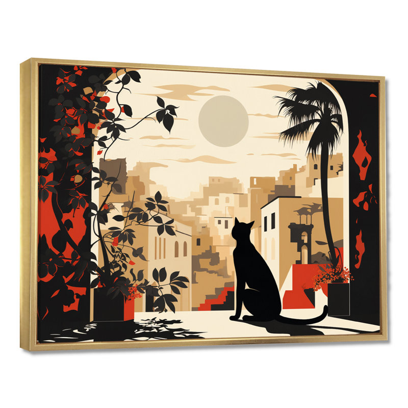 Décoration murale Lunenburg - chat, Toile avec cadre flottant or, H 24 po x l 32 po x P 1 po