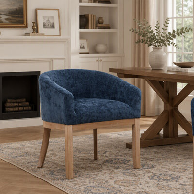 Chaise demi-tonneau de style Mid-Century moderne, chaise d'appoint rembourrée avec structure en bois d'hévéa et accoudoirs courbés, chaise de cuisine anti-égratignures pour la salle à manger, salon, bureau