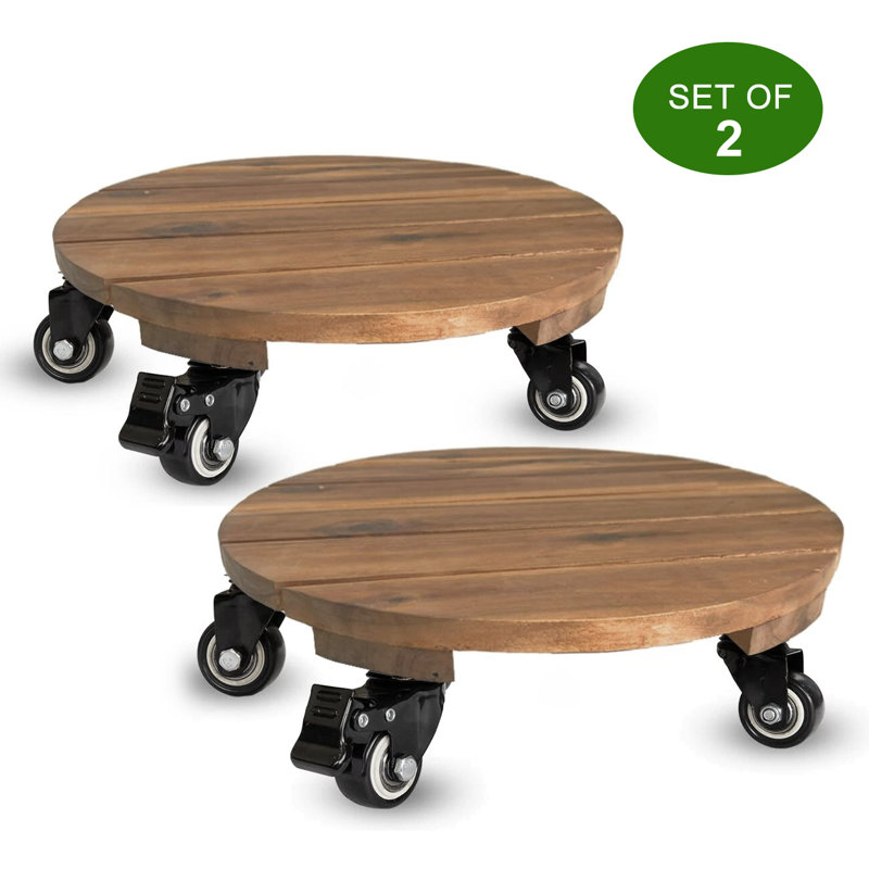 Ensemble de 2 supports à plantes en bois 12,6 pouces avec roues