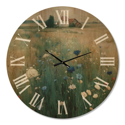 Très grande horloge murale pastorale en bois - Ferme dans les prés anglais