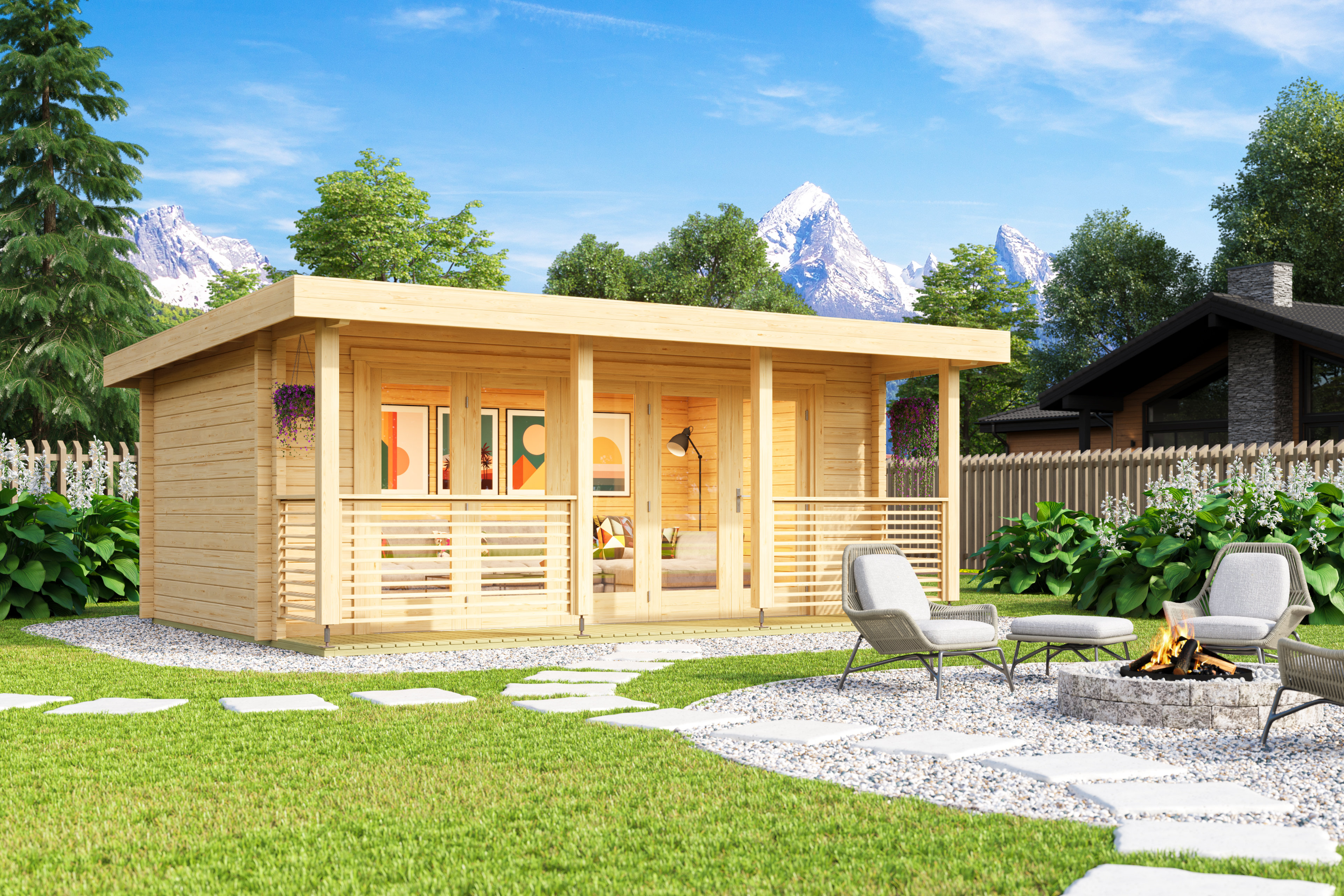 Lasita Maja - 18 x 10 Ft. Premium Log Cabin With Terrace And Tempered ...