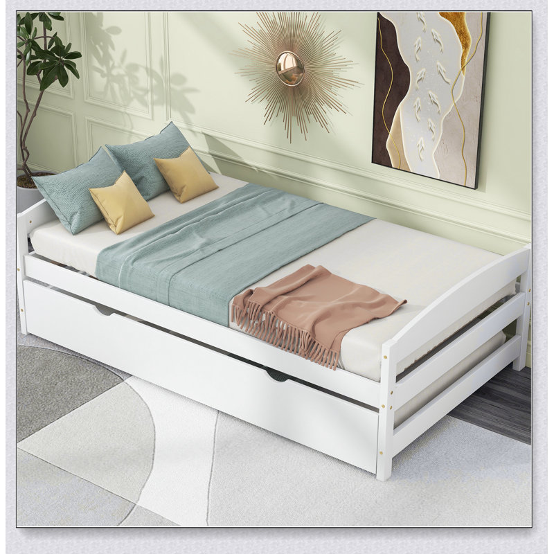 Platform Bed With Trundle, White