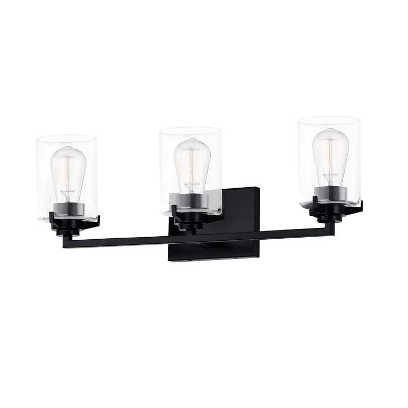 Bourke 3 - Light Dimmable Vanity Light, Clear Glass/Matte Black