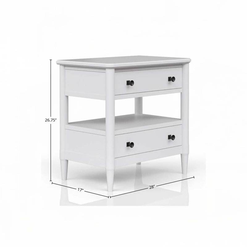 Nightstand With 2 Drawers, White