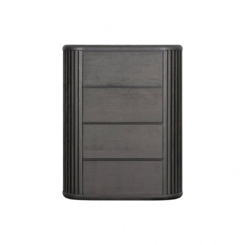 Grande commode Sheim, bois d'acacia massif noir cannelé moderne