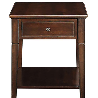 Walnut Wood End Table With Bottom Shelf For Organization - Drawer Essentials Storage Keepsakes
