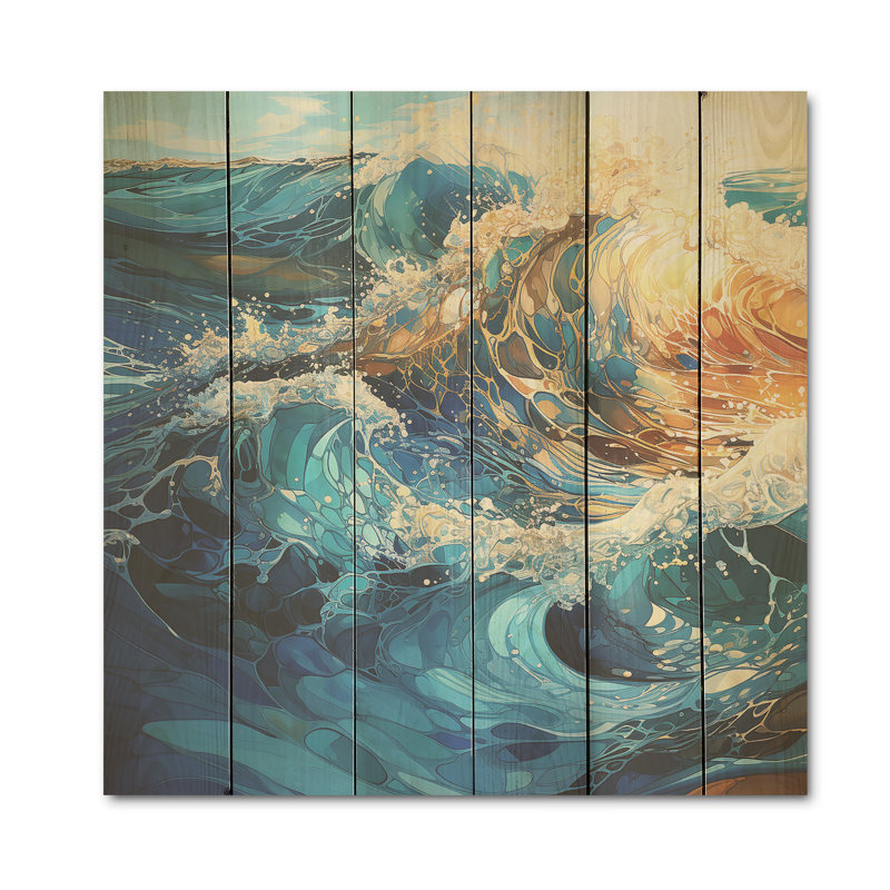 «Ocean Charm», art liquide sur bois de pin naturel, H 15 po x l 15 po