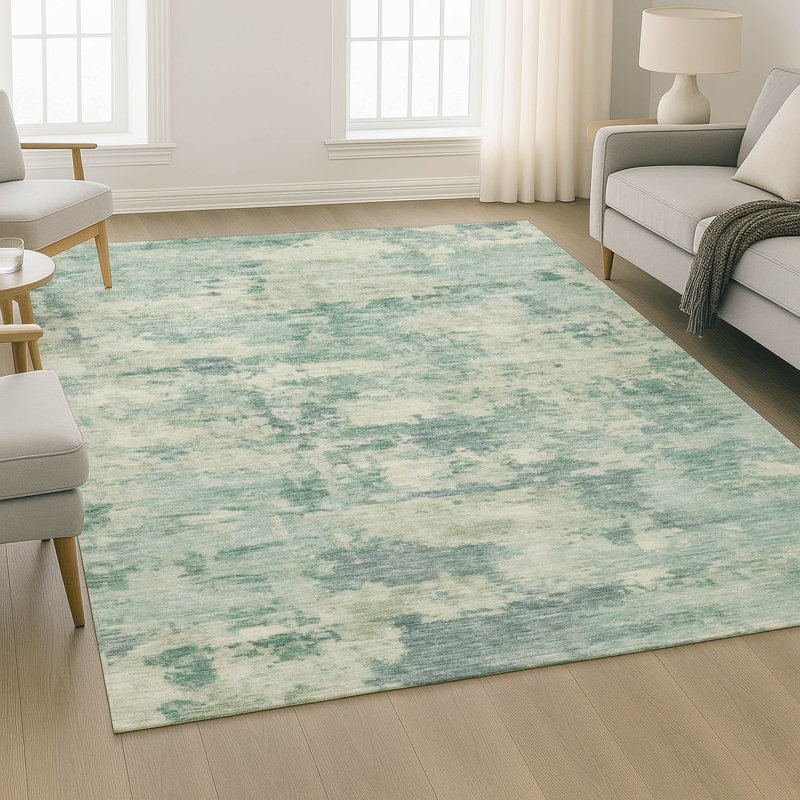 Premium Machine Washable Mayfield AMF2074 Abstract Rug, 2'6" x 3'10", Teal