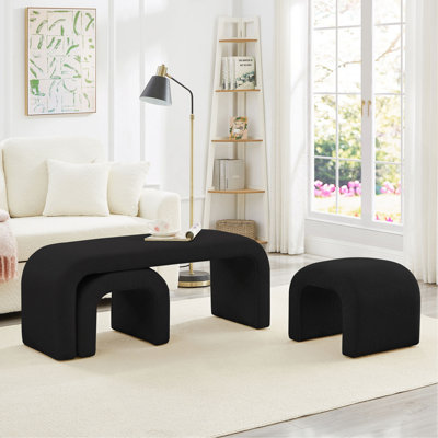 Set of 3 U-Shaped Modern Bench Teddy  Ottoman Bench for Entryway, Bedroom End of Bed, Set of 3 Small Sofa Footrest Extra Seating for Living Room, 44+18 Inch Bench Bench & Ottoman