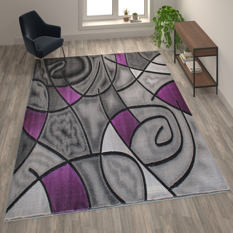 Tapis décoratif en oléfine à motif abstrait moderne Sioar, Rectangle 8 pi x 10 pi