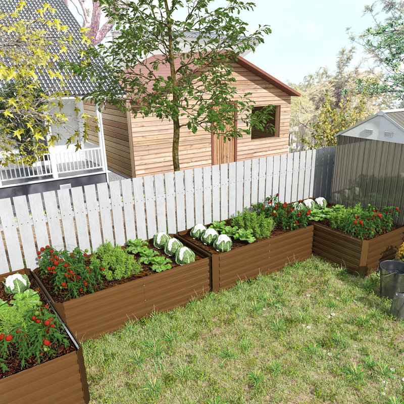 Lit de jardin surélevé en métal Minhchau, H 24 po x l 96 po x P 48 po, Brun, 2