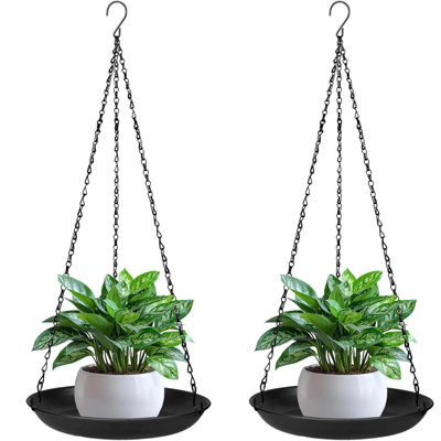 Ensemble de 2 supports à plantes, support à fleurs suspendu en métal de 10 pouces pour la décoration de jardin intérieur et extérieur, tablette à plante suspendue noire pour fenêtre, mur et plafond
