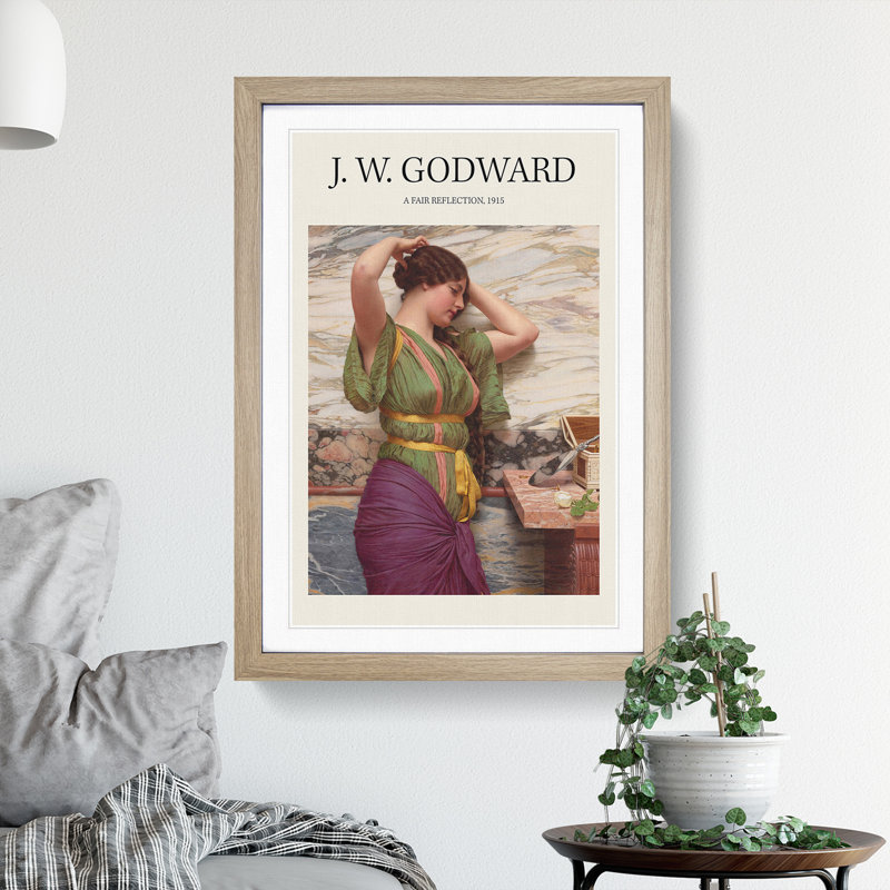 A Fair Reflection by John William Godward - Picture Frame Painting, 48cm H x 36cm W x 2cm D, Oak Framed
