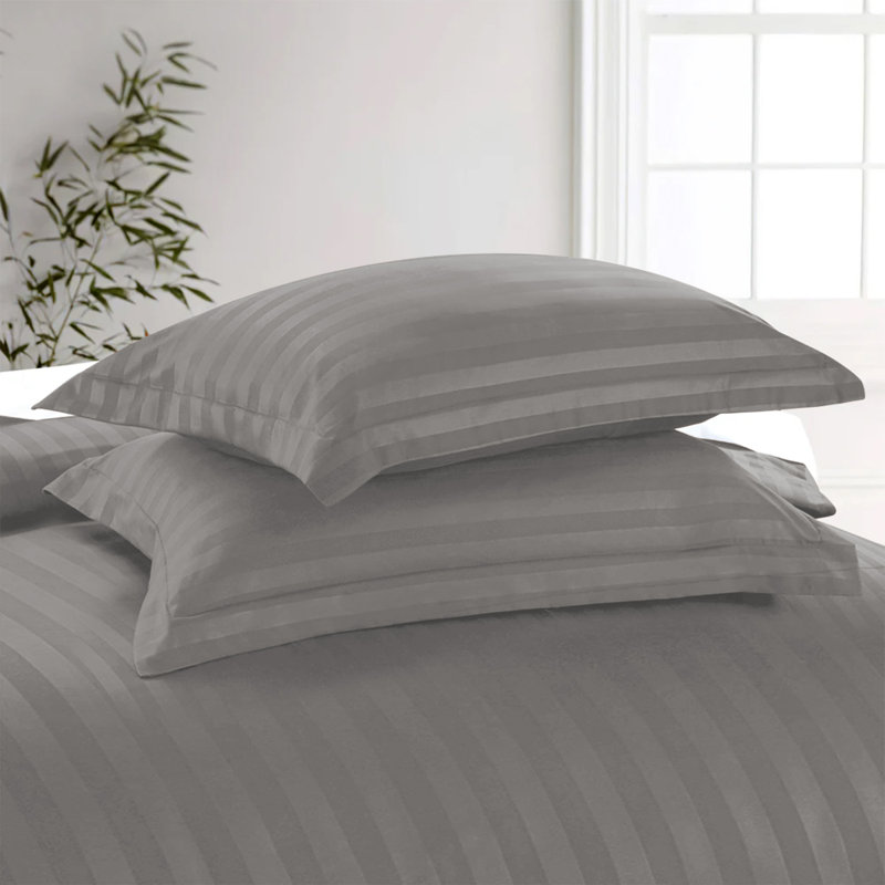 Luxurious 3-Piece Ultra Soft Stripe Duvet Cover Set with Pillowcases, Silver, King Duvet Cover Set + 2 Standard Pillowcases